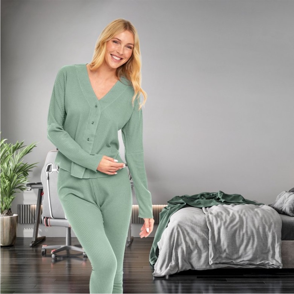 NWT Alexander Del Rossa Ribbed Knit Pajama Set - Picture 4 of 11